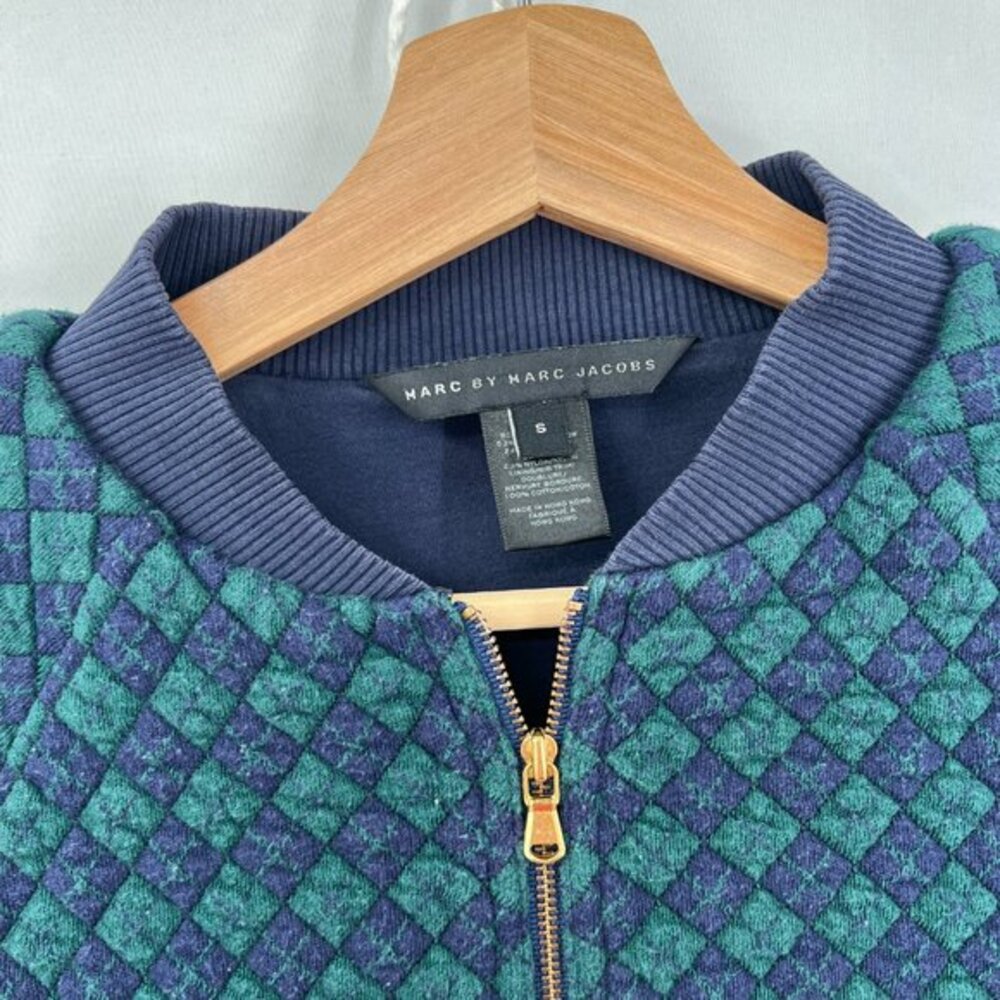Marc by Marc Jacobs quilted argyle bomber jacket blue green puffy cropped S READ - Picture 9 of 9